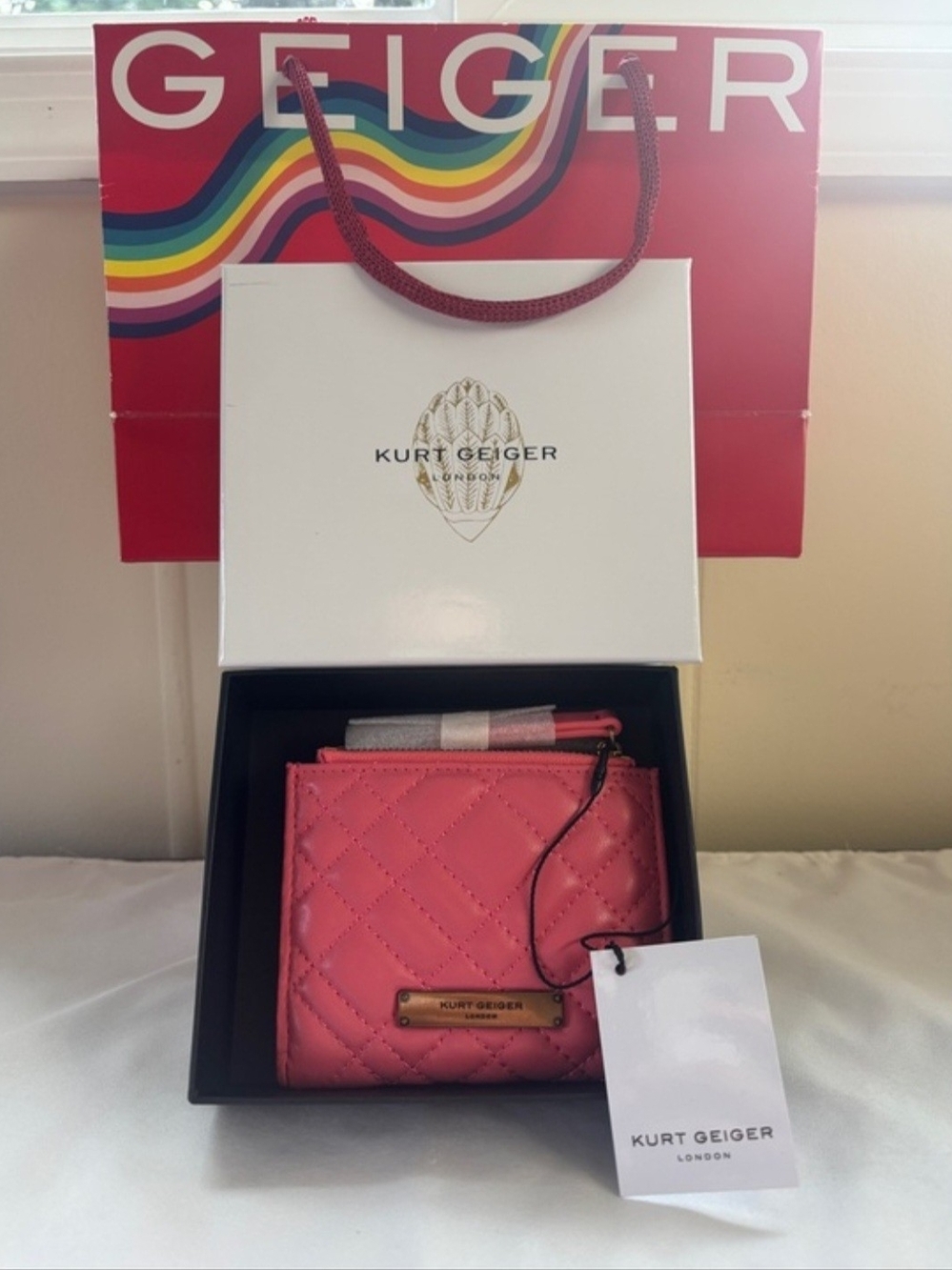 Kurt Geiger Quilted Pink Leather Snap Wallet NWT